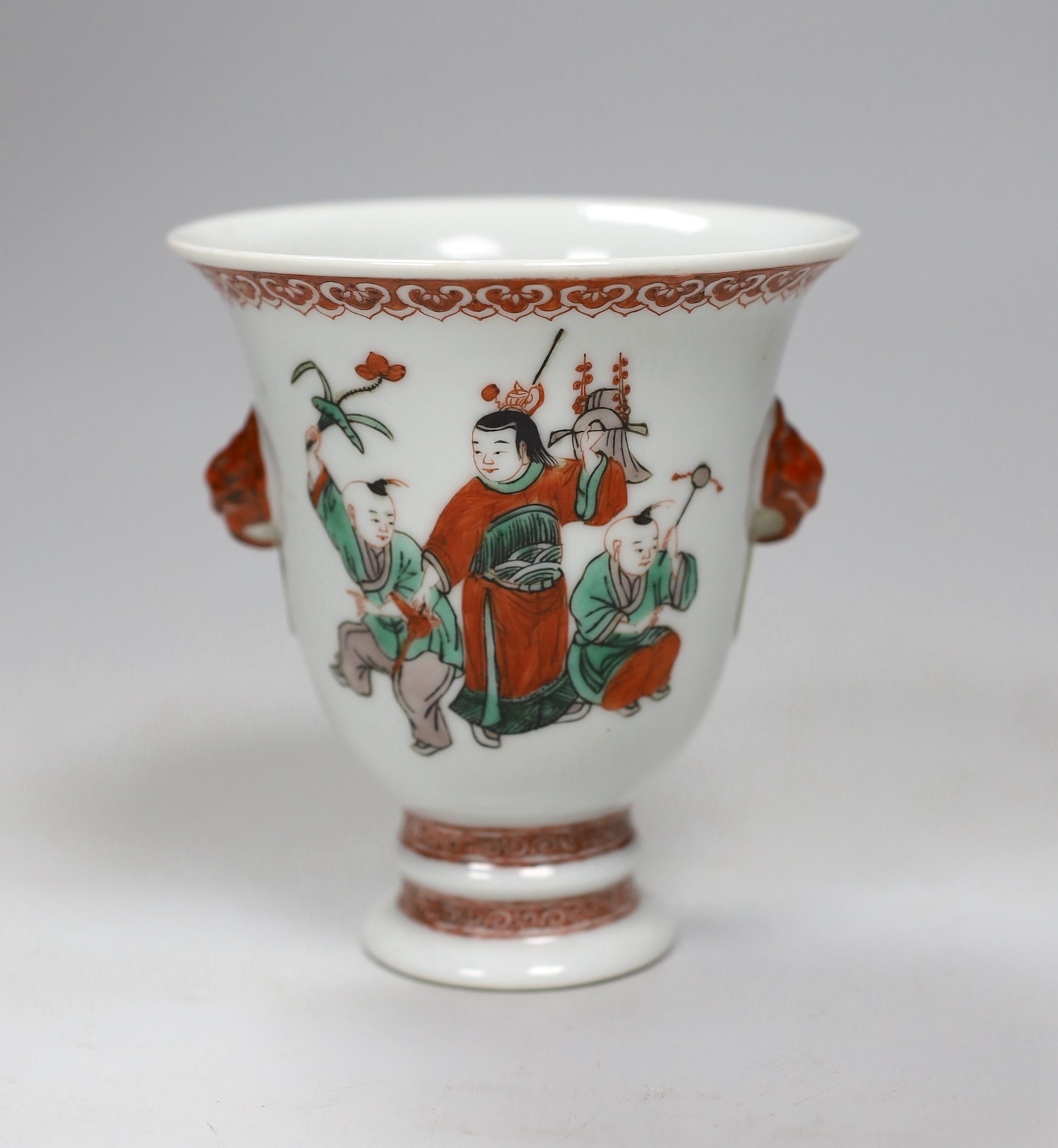 A 19th century Chinese enamelled porcelain ‘Boys’ stem cup, 11.5cm